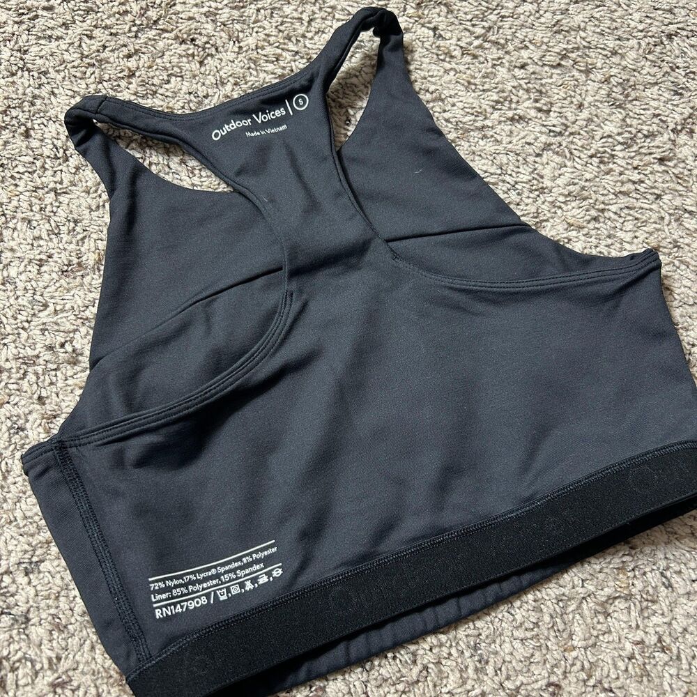 Outdoor Voices Sports Bra Womens Small Black High Neck Racerback Athletic‎ Gym - Picture 9 of 9